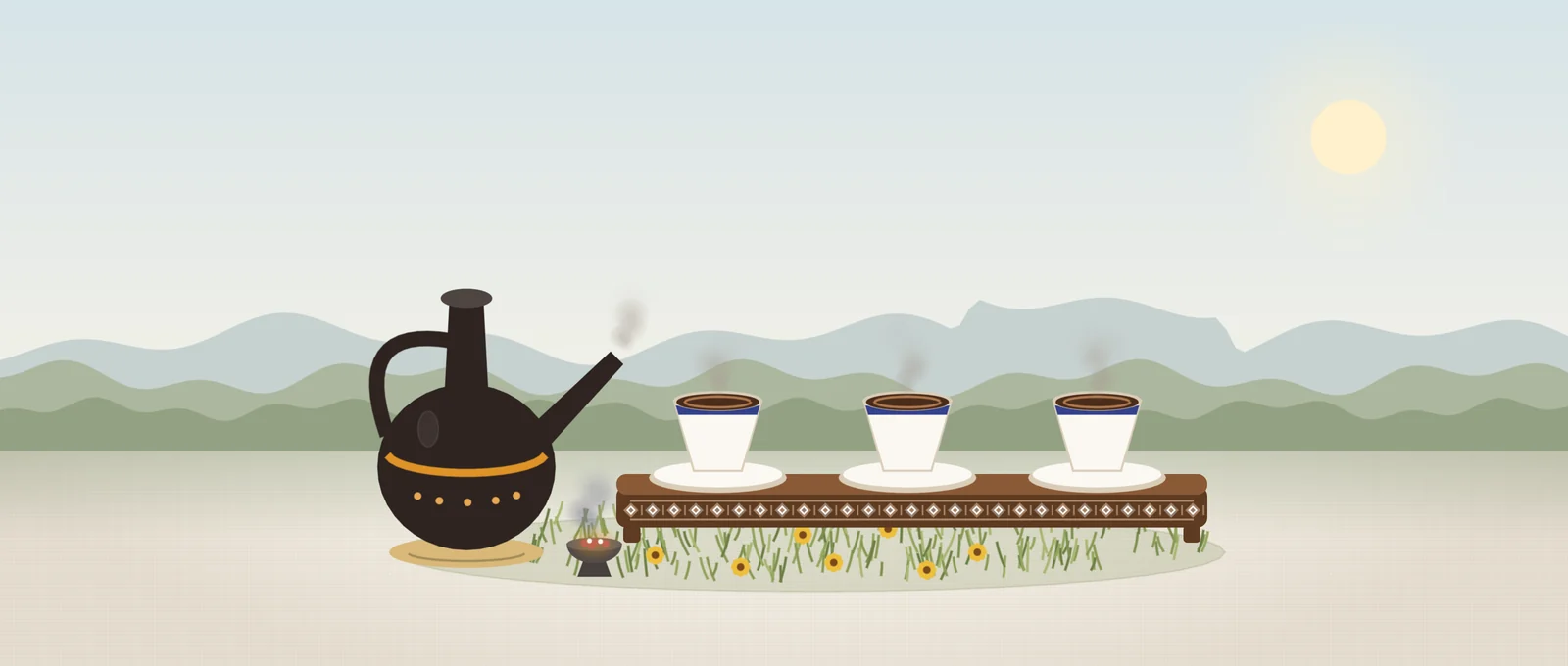 The coffee ceremony under a day sky