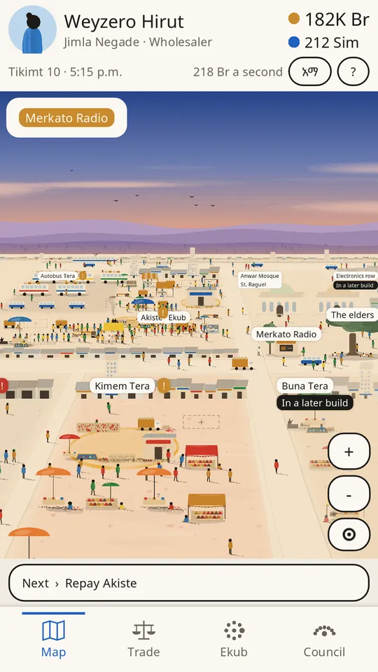 The market map, pulled back to the horizon in the late afternoon